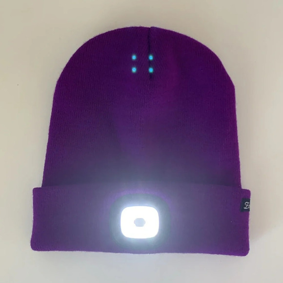 Unisex LED Light Headlamp Winter Knitted Beanie USB Rechargeable Cap Purple - Picture 1 of 5